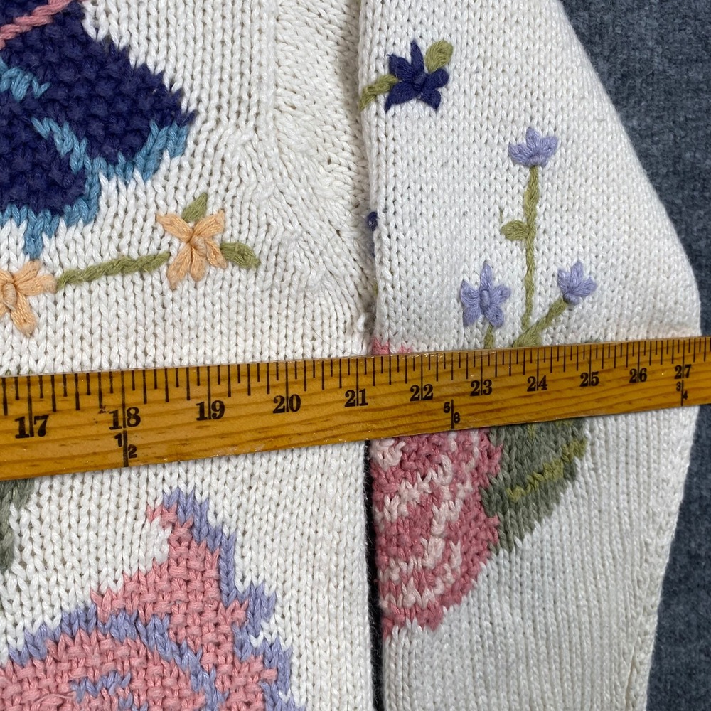 Venezia Vintage Hand Knitted Floral Sweater Crochet Collar White Womens 18/20 - Picture 3 of 7